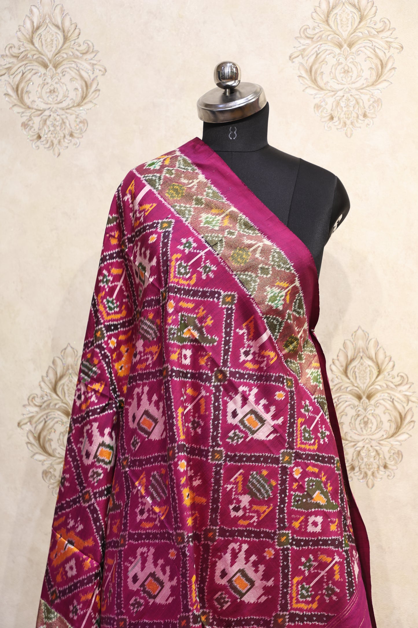 Fuchsia Fusion Ikkat Silk Dupatta