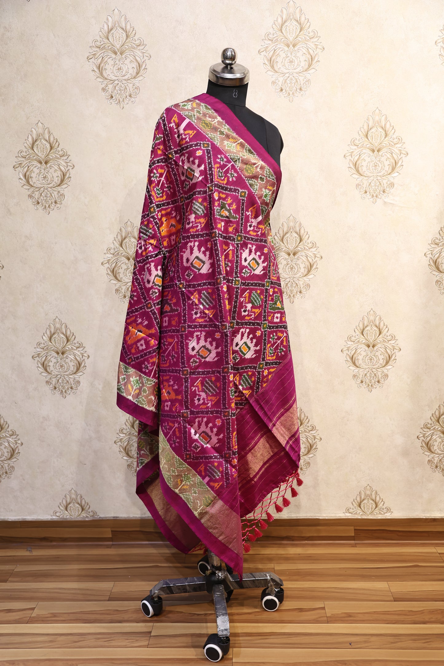 Fuchsia Fusion Ikkat Silk Dupatta