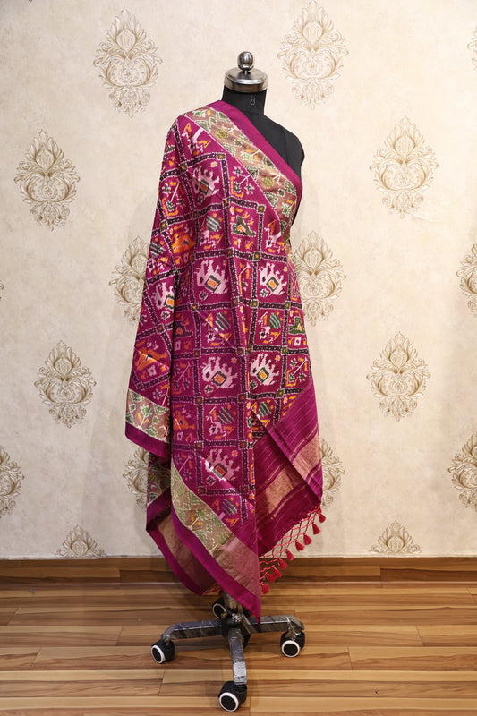 Fuchsia Fusion Ikkat Silk Dupatta