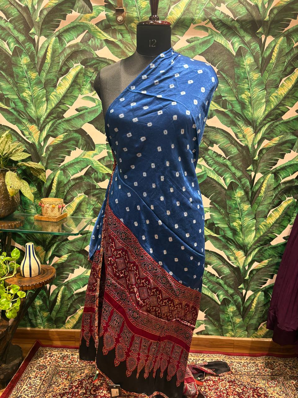 Indigo Bandhani & Ajrakh Modal Silk Dupatta