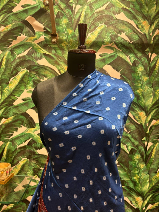 Indigo Bandhani & Ajrakh Modal Silk Dupatta