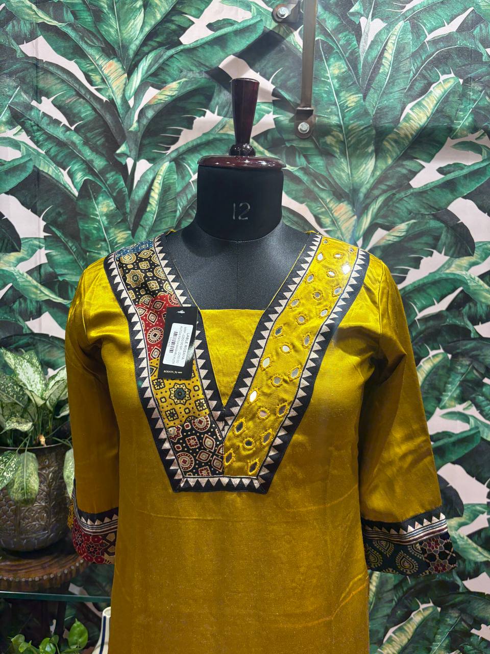 Mustard Glow Kurti – Kutchi Mirror Elegance