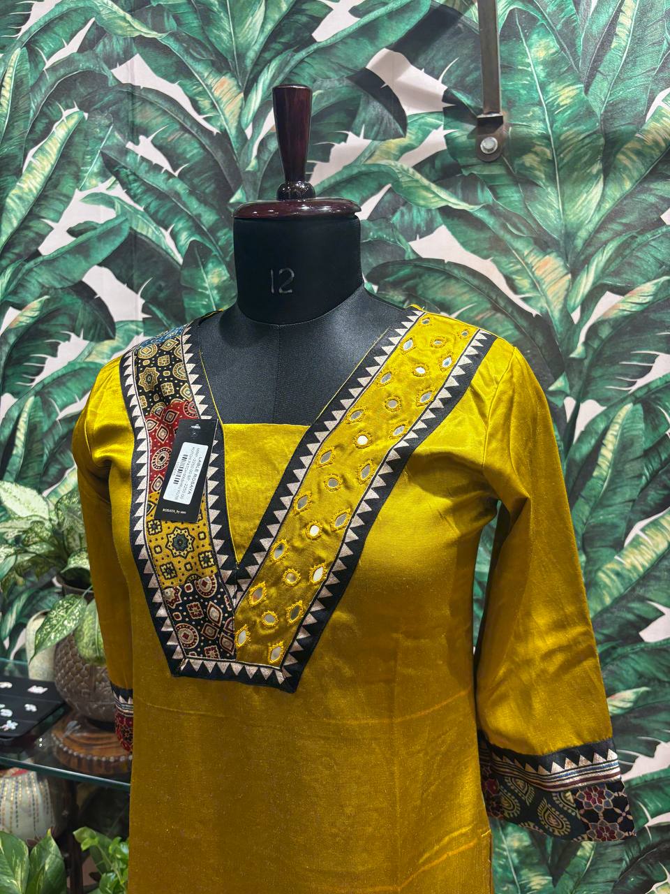 Mustard Glow Kurti – Kutchi Mirror Elegance