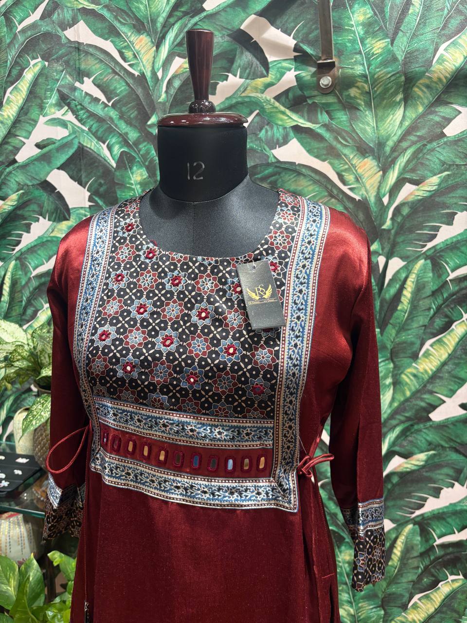 Rosaya Maroon Dori Tie-Up Mashru Kurti