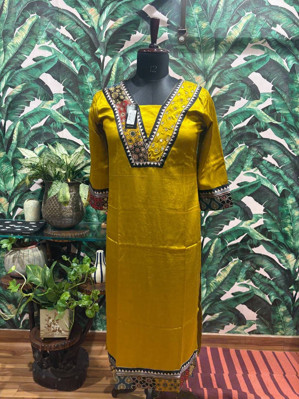 Mustard Glow Kurti – Kutchi Mirror Elegance