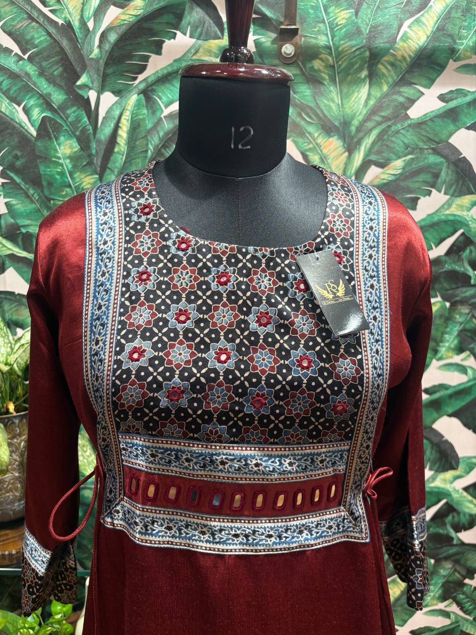 Rosaya Maroon Dori Tie-Up Mashru Kurti