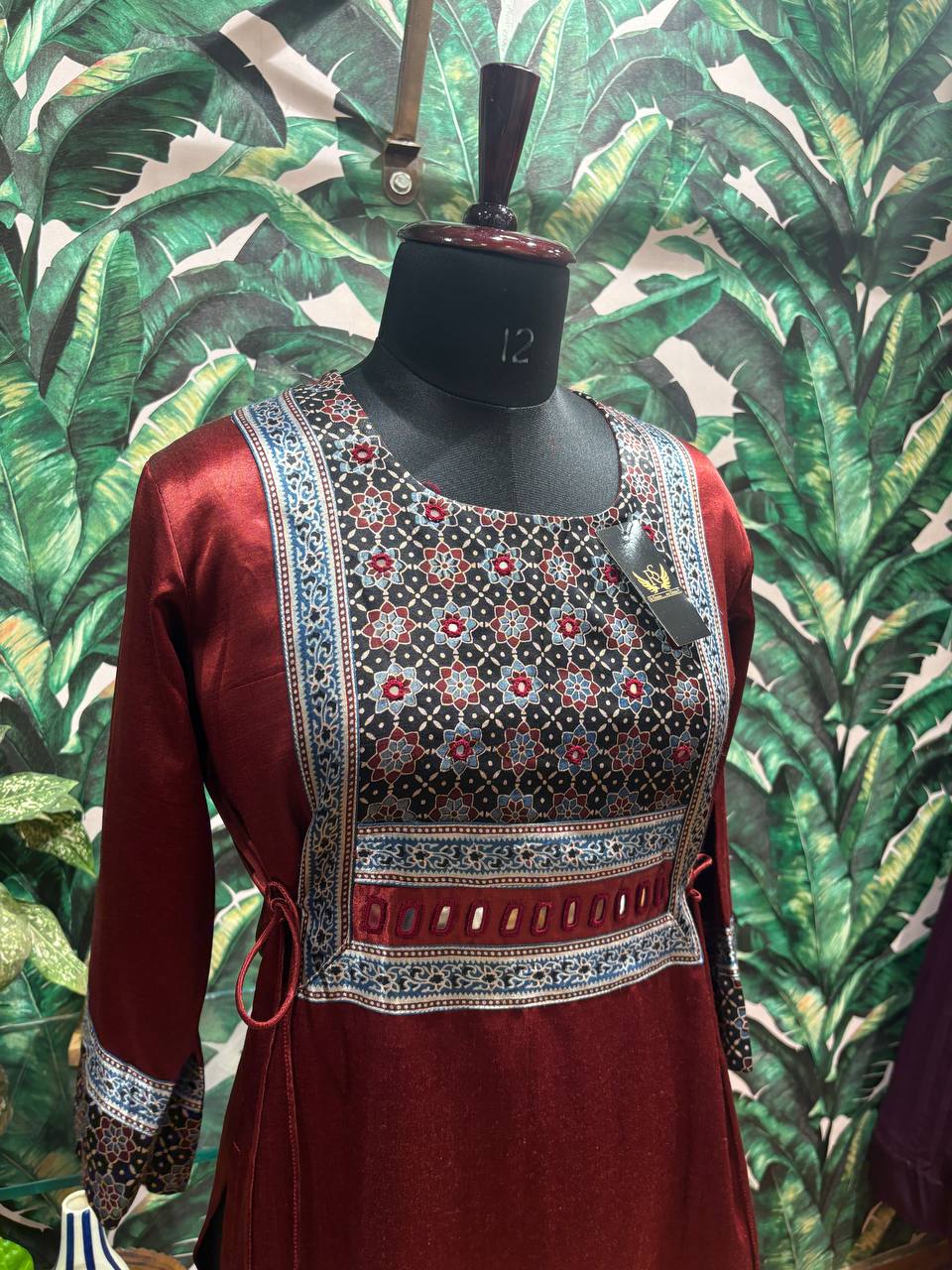 Rosaya Maroon Dori Tie-Up Mashru Kurti