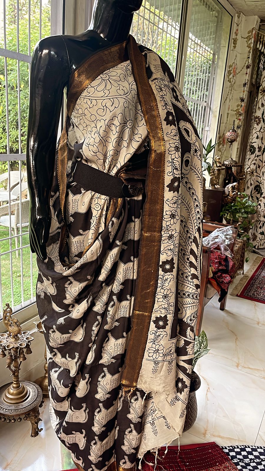 maheswari silk saree with kalamkari hand painting