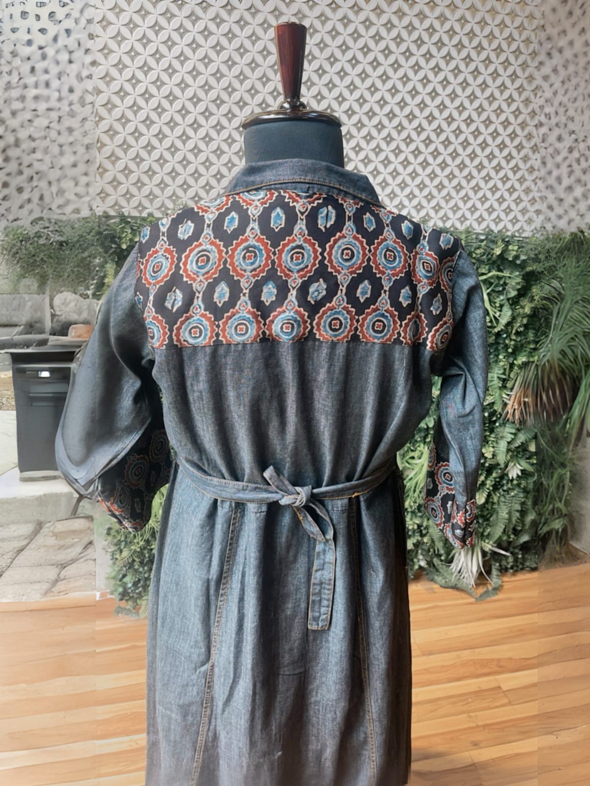 Rosaya Denim Ajrakh Fusion Dress