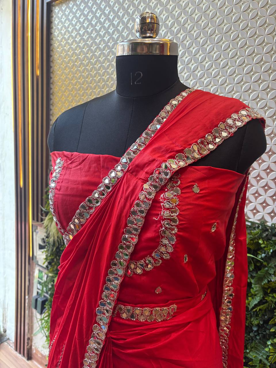 Crepe Mirror Work Saree – Multicolor Options