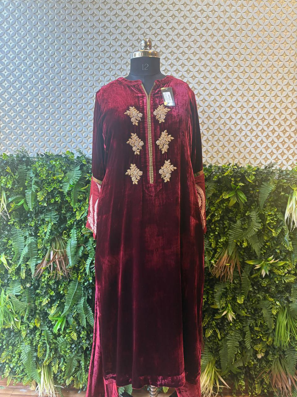 Maroon Velvet Suit Set with Zari Embroidery