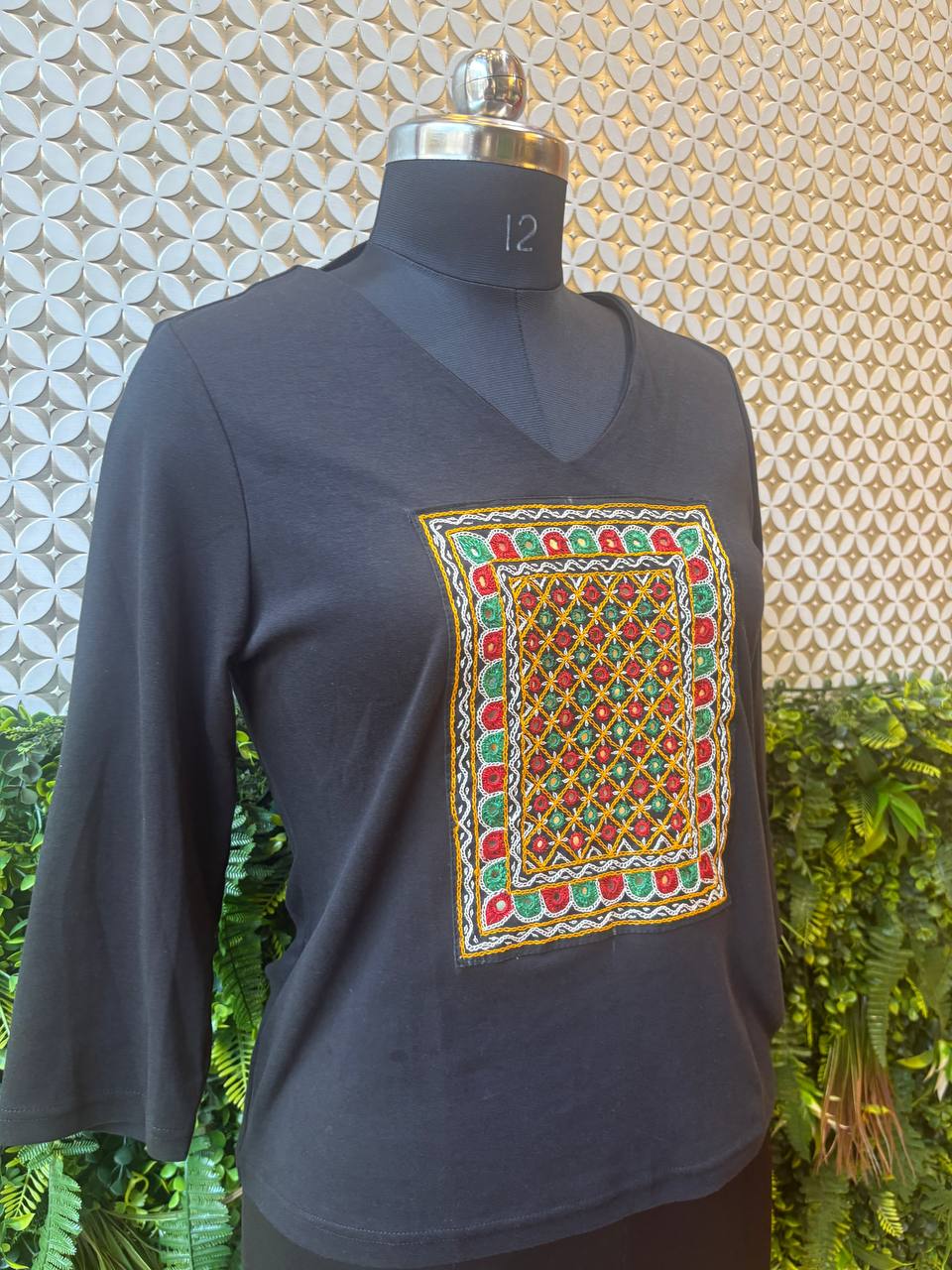 Black Kutch Patch Embroidered Top – Handcrafted Boho Style