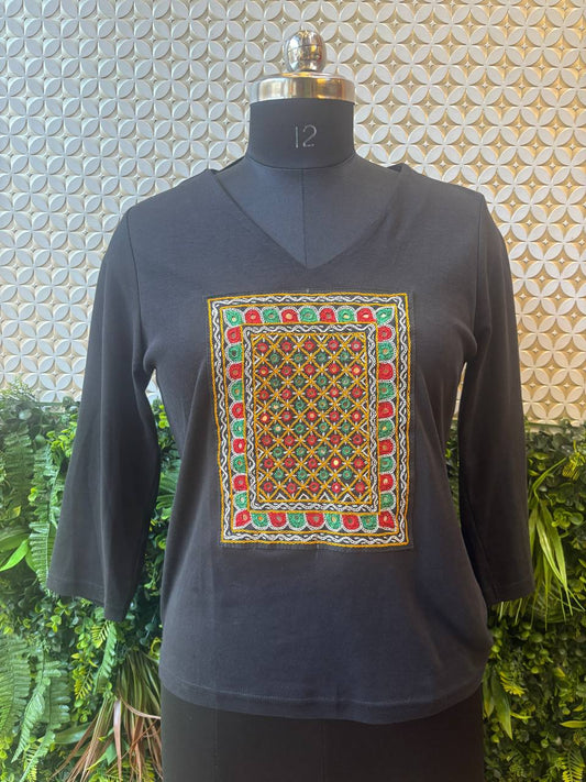 Black Kutch Patch Embroidered Top – Handcrafted Boho Style