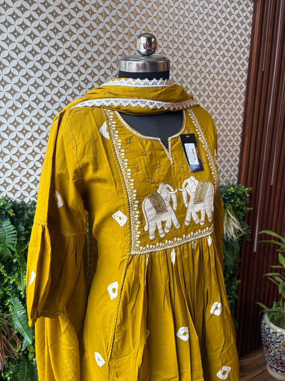 Haathi Mahal – Mustard Cotton Suit Set with Elephant Embroidery