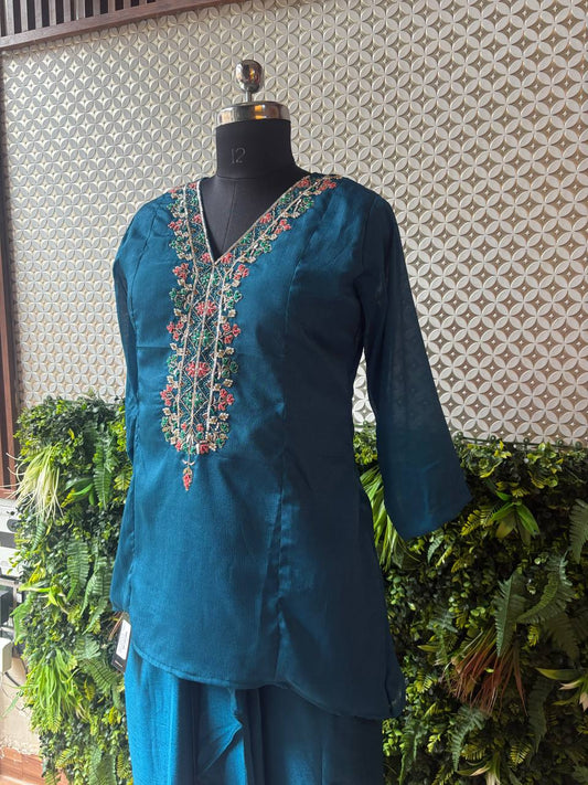 Embroidered Kurti with Draped Dhoti Pants