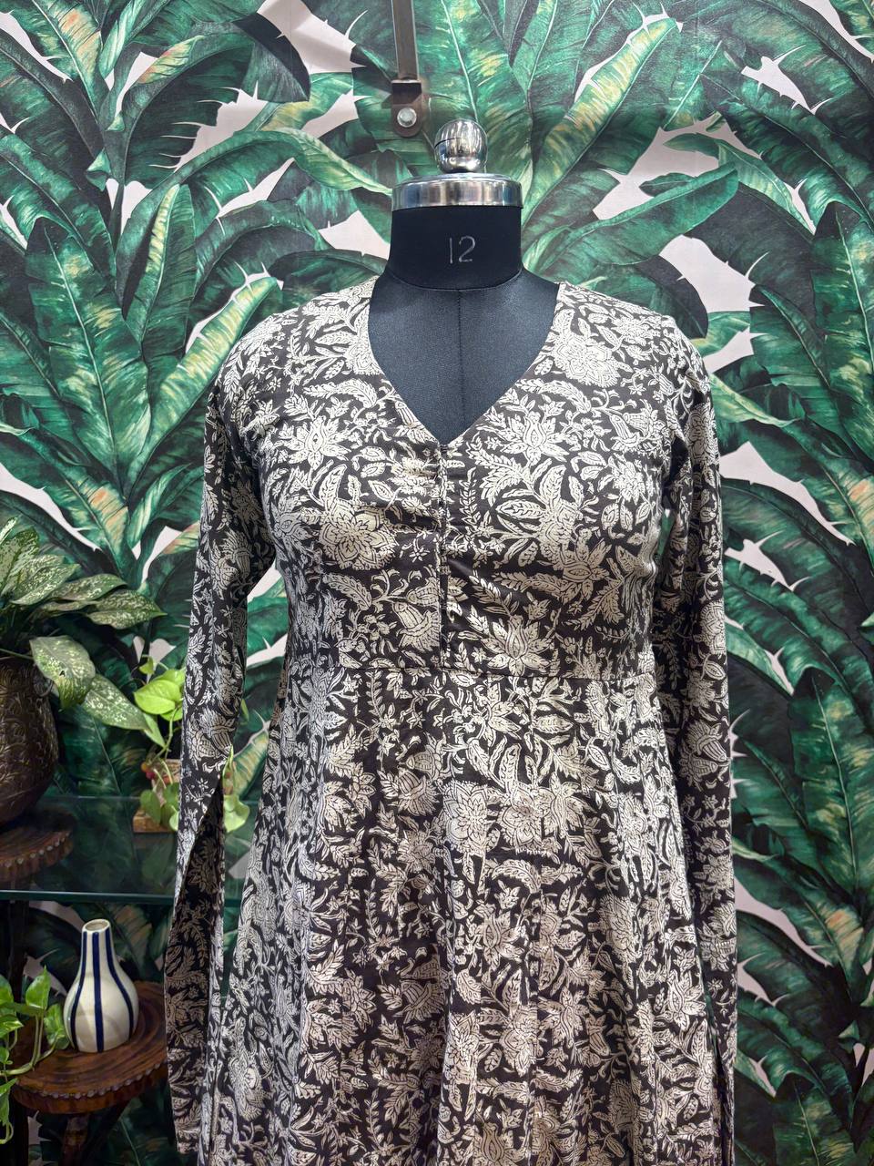 🖤 Raakhini – Handblock Printed Cotton Anarkali Kurti