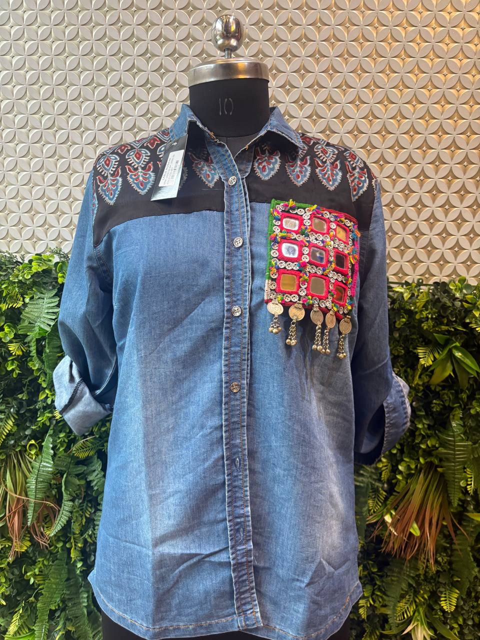 Boho Tribal Denim Co-ord Set with Mirror Patch