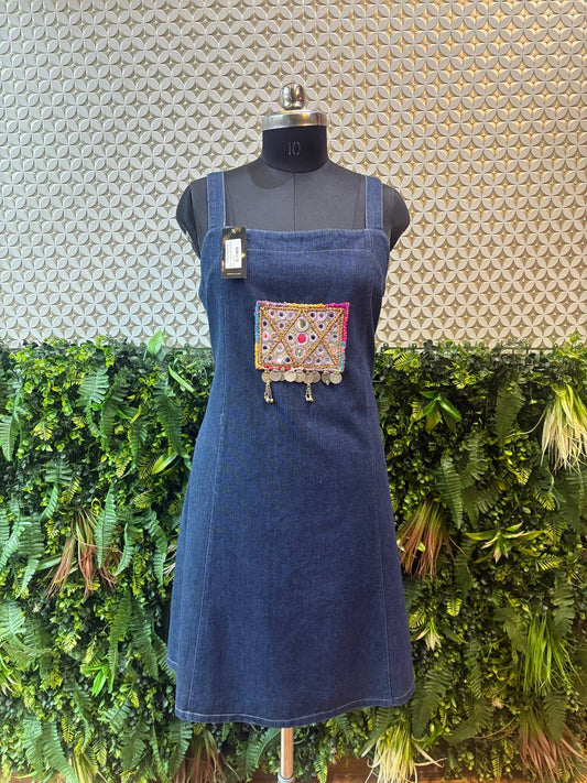 Boho Mirror Patch Denim Dress