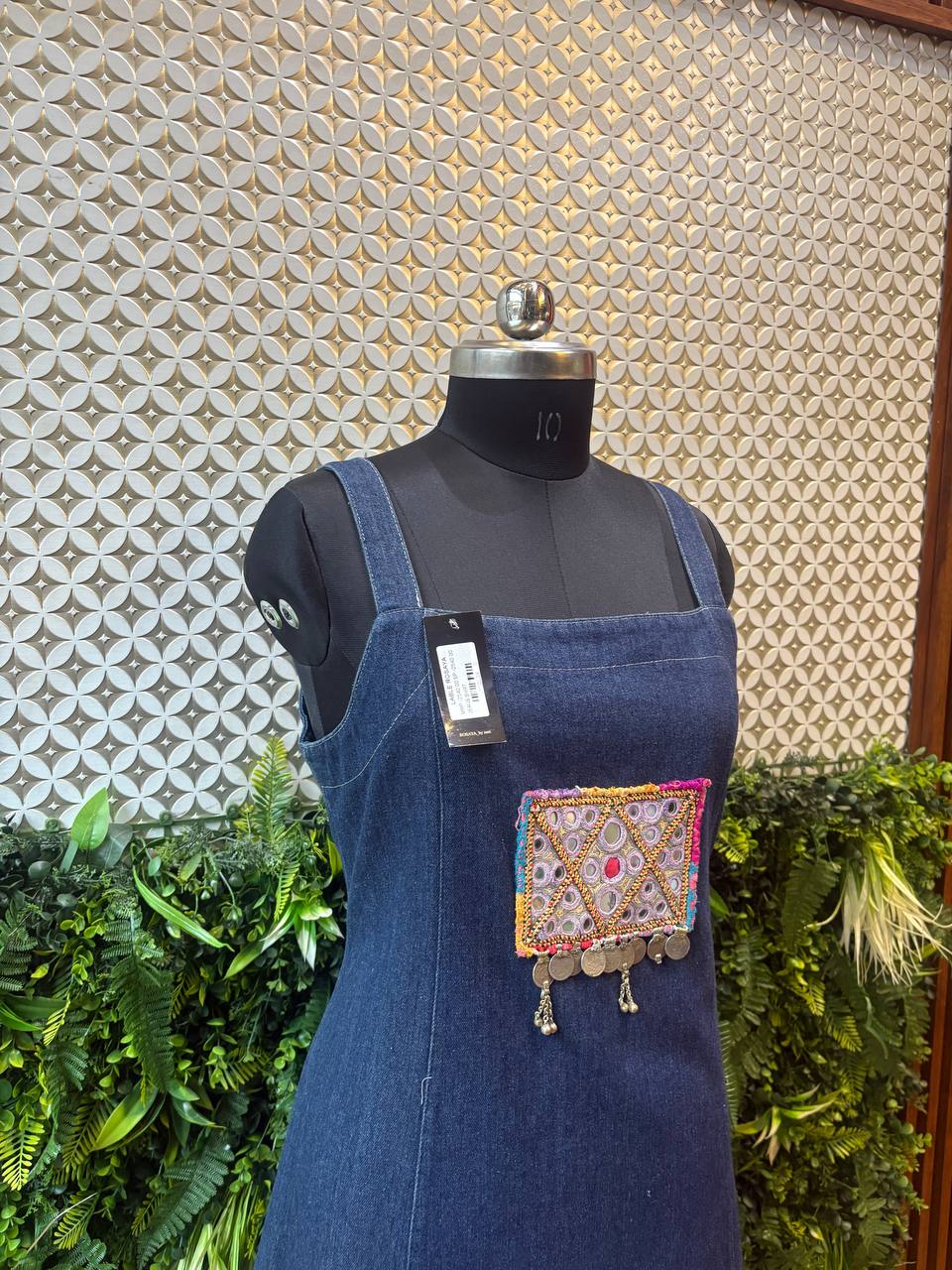 Boho Mirror Patch Denim Dress