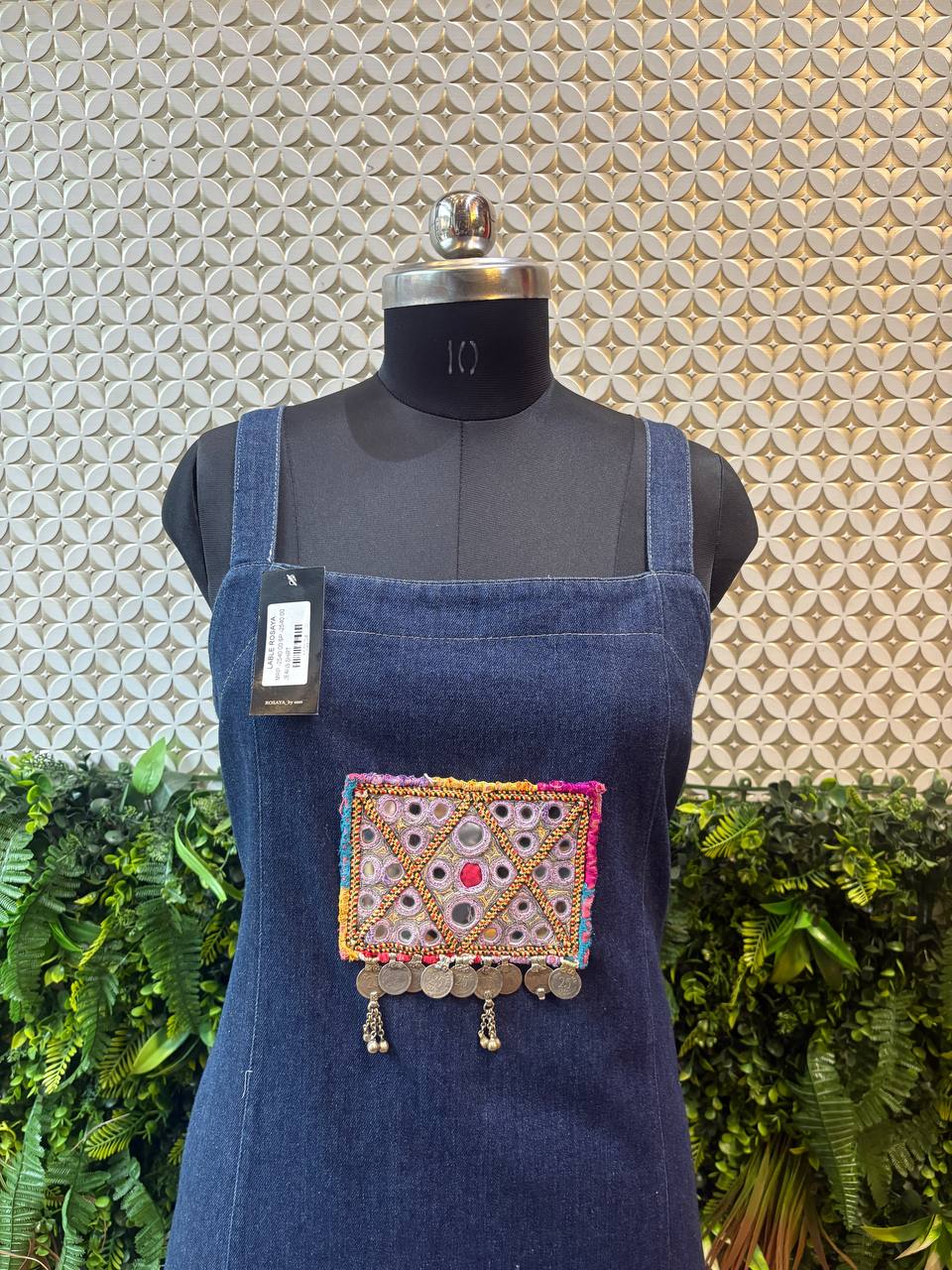 Boho Mirror Patch Denim Dress