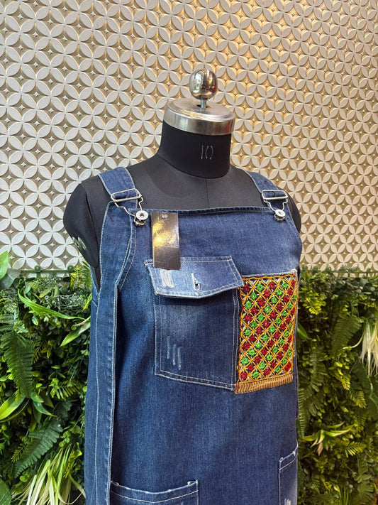 Tribal Charm Denim Dungaree Dress
