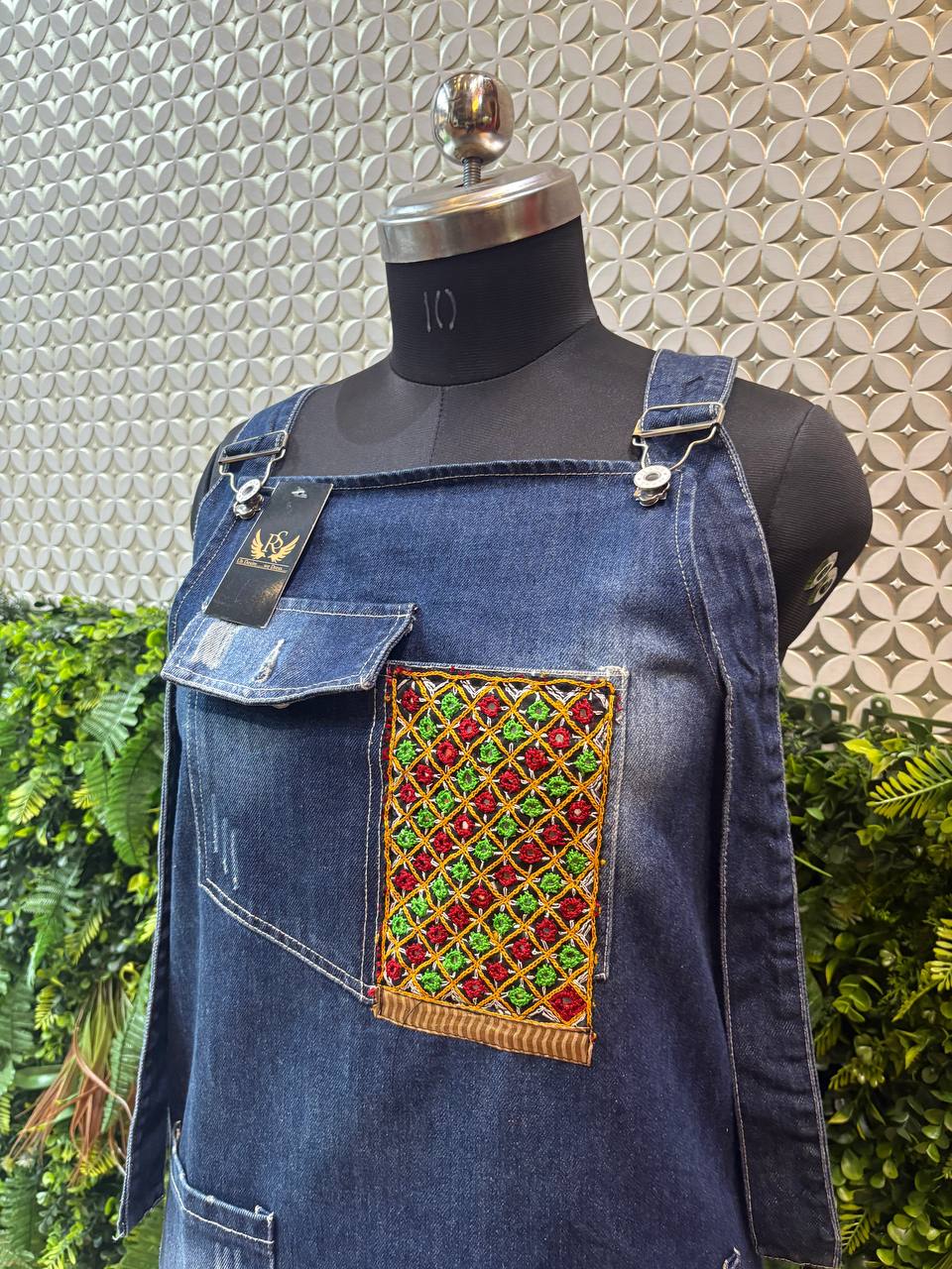 Tribal Charm Denim Dungaree Dress