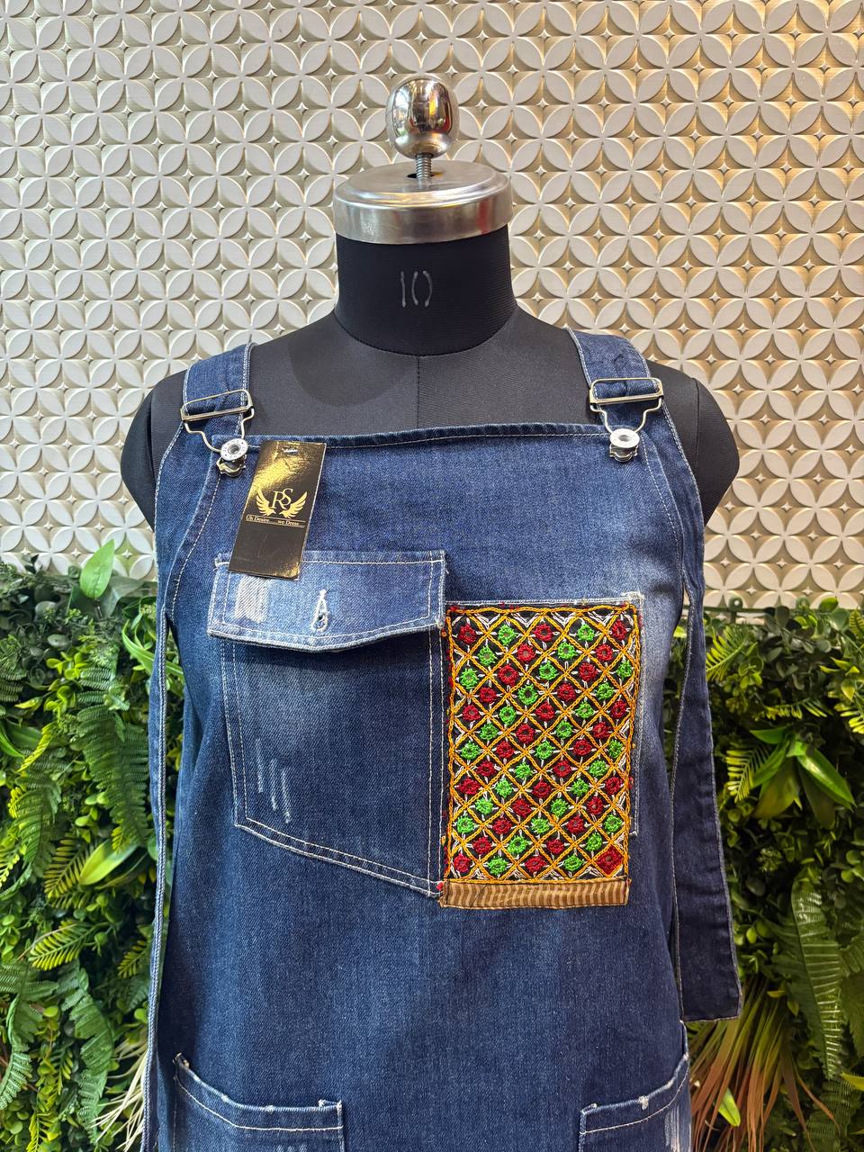 Tribal Charm Denim Dungaree Dress