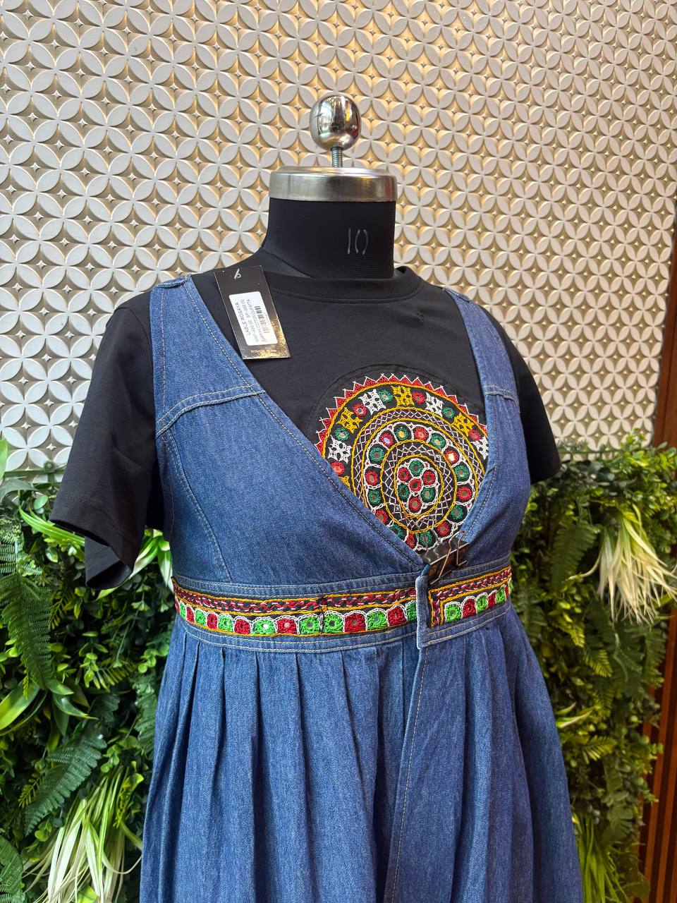 Boho Mandala Denim Pinafore Dress
