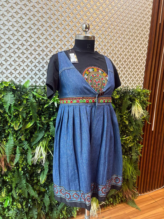 Boho Mandala Denim Pinafore Dress