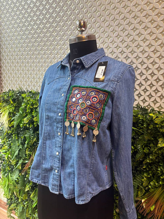 Gypsy Soul Mirror Work Denim Shirt