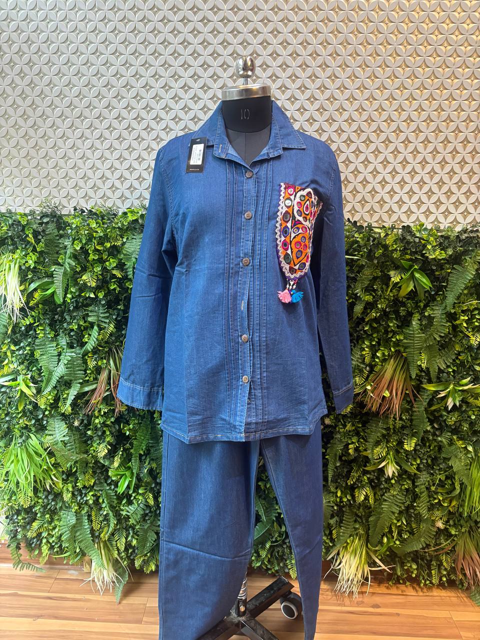 Tribal Whispers Denim Co-ord Set with Mirror Patch
