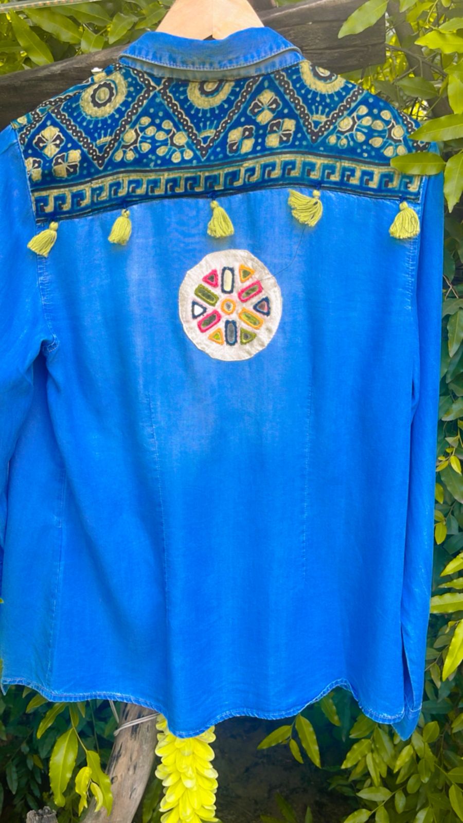 Tribal Denim Muse Shirt – Mirror & Threadwork Edition