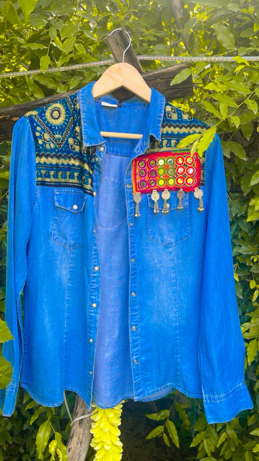 Tribal Denim Muse Shirt – Mirror & Threadwork Edition