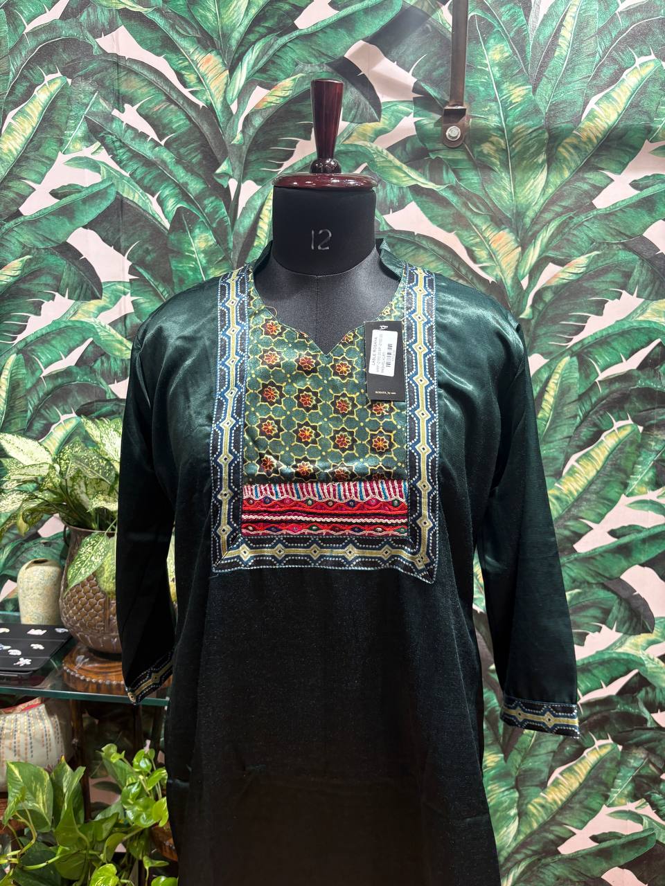 Emerald Woven Yoke Mashru Kurti by Lable Rosaya