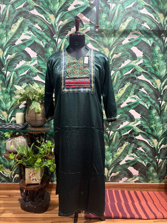 Emerald Woven Yoke Mashru Kurti by Lable Rosaya