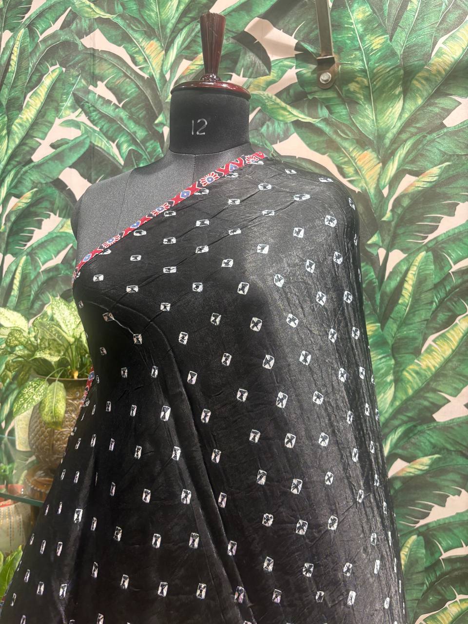 Midnight Black Bandhani & Ajrakh Dupatta by Lable Rosaya