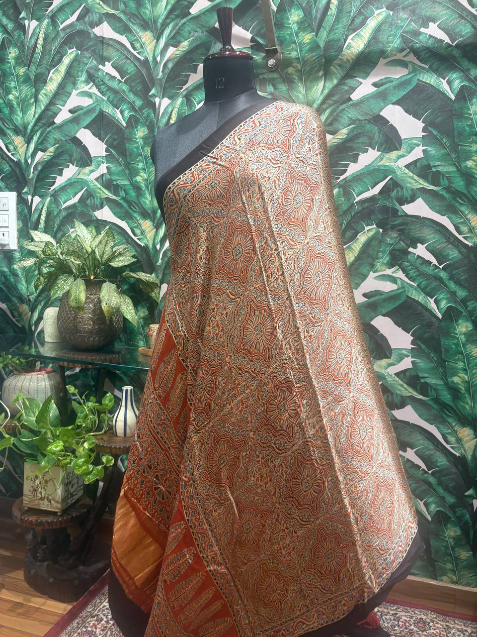 Terracotta & Blue Kalamkari Cotton Dupatta by Lable Rosaya