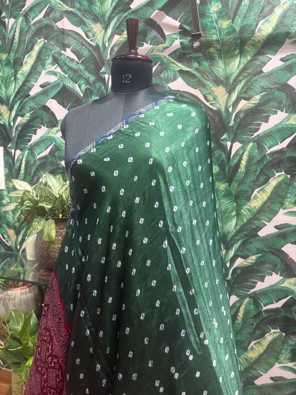 Emerald Green Bandhani & Ajrakh Dupatta