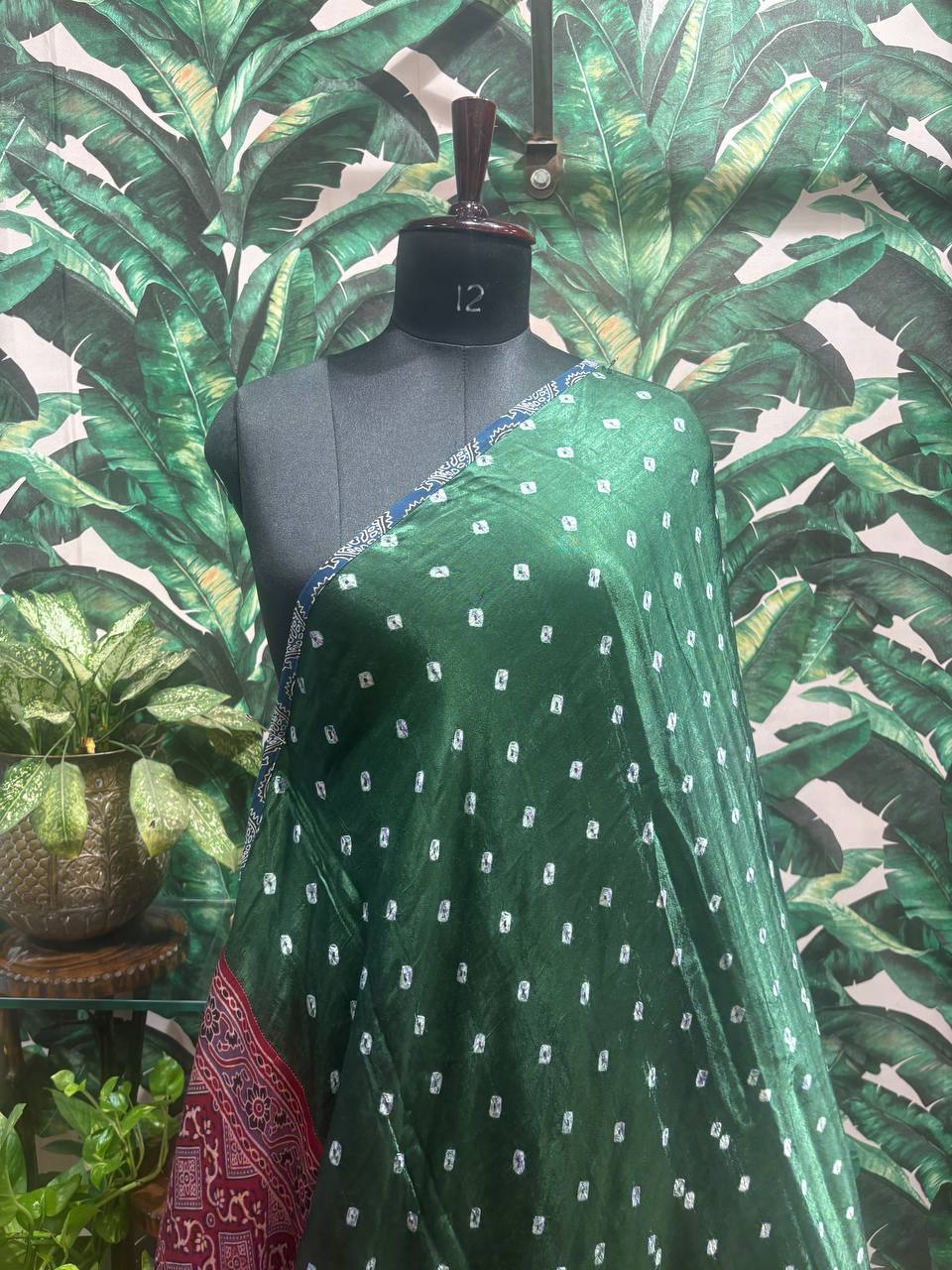 Emerald Green Bandhani & Ajrakh Dupatta