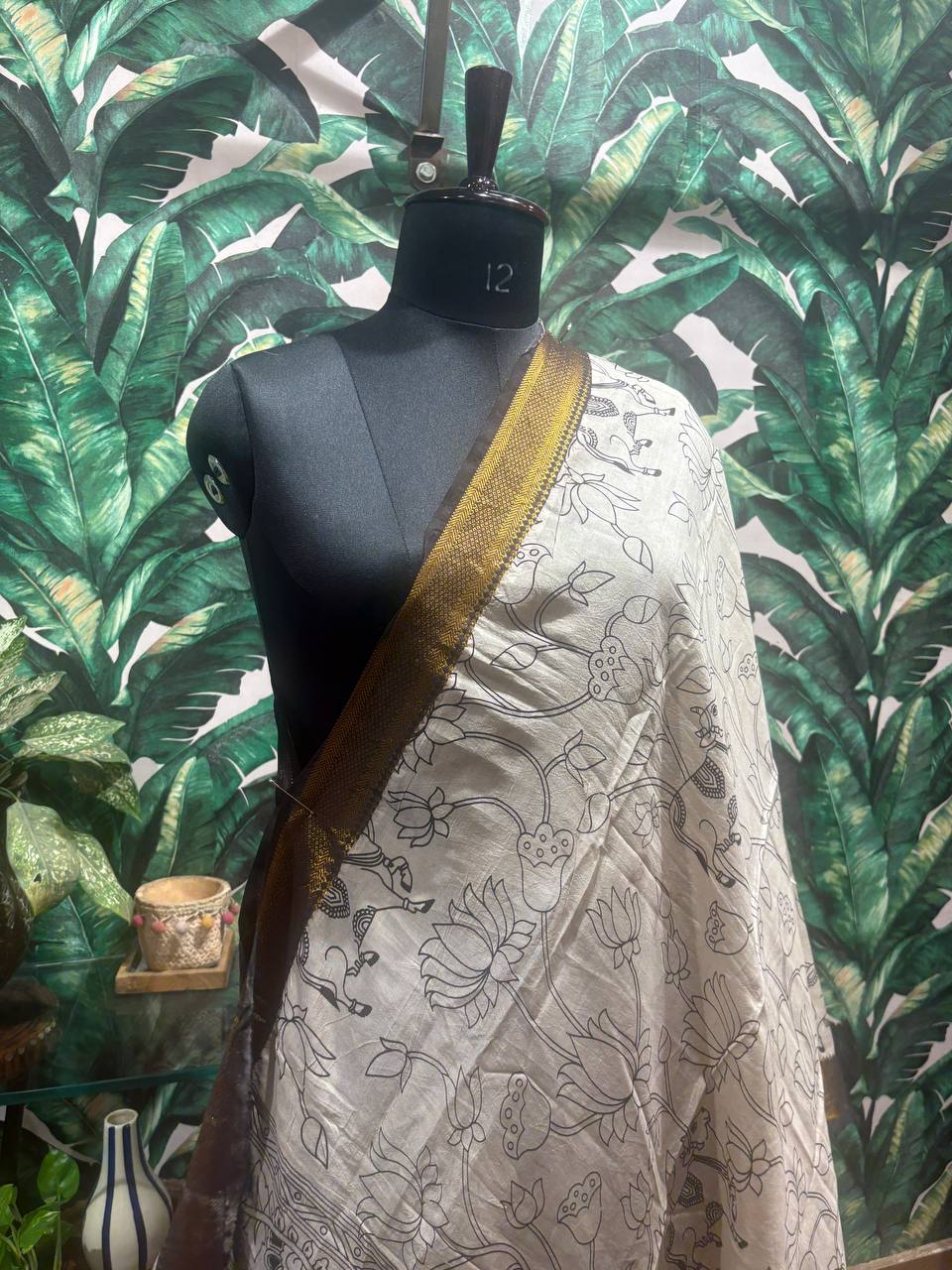 Ivory & Gold Kalamkari Silk Dupatta