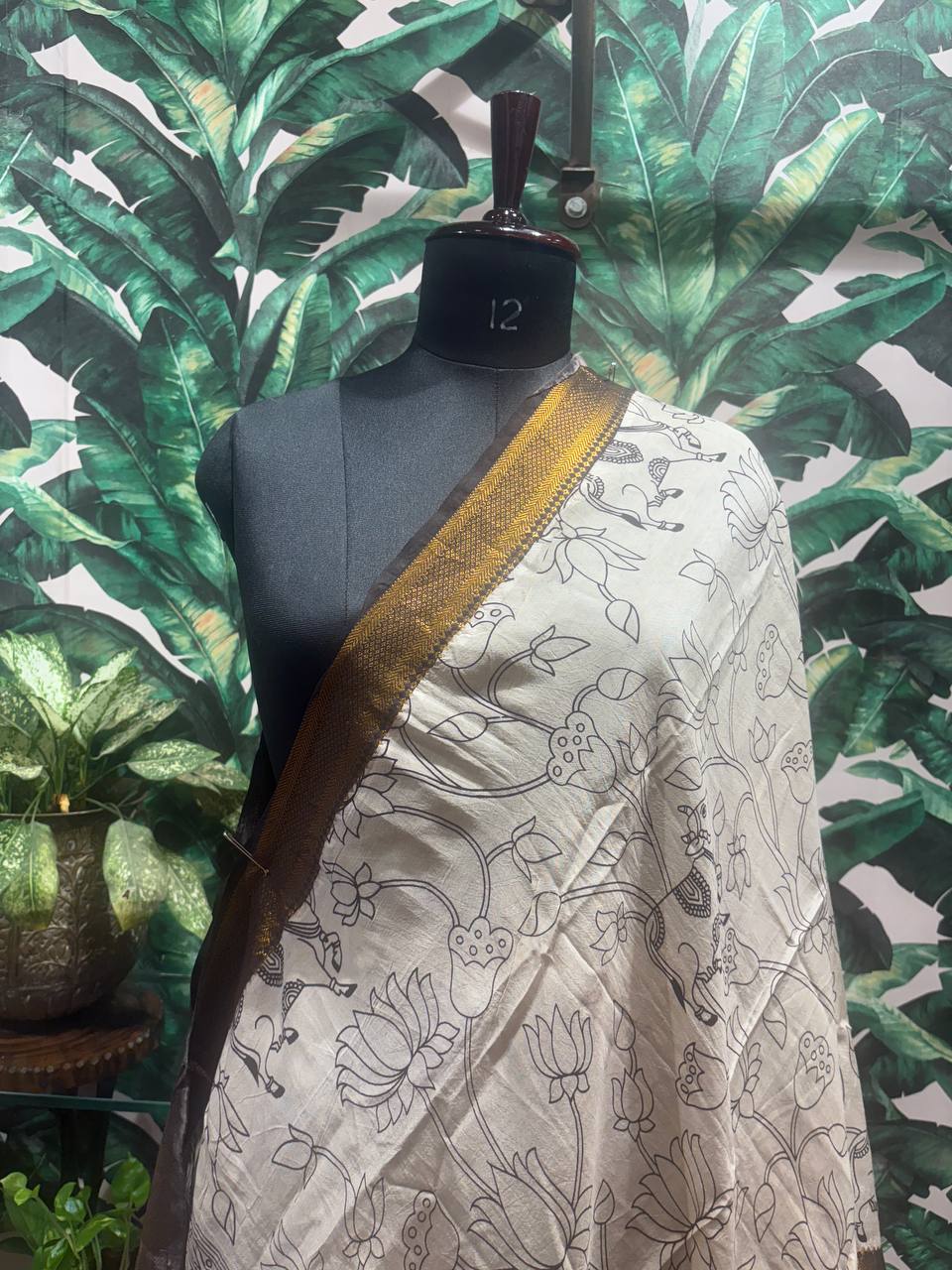 Ivory & Gold Kalamkari Silk Dupatta