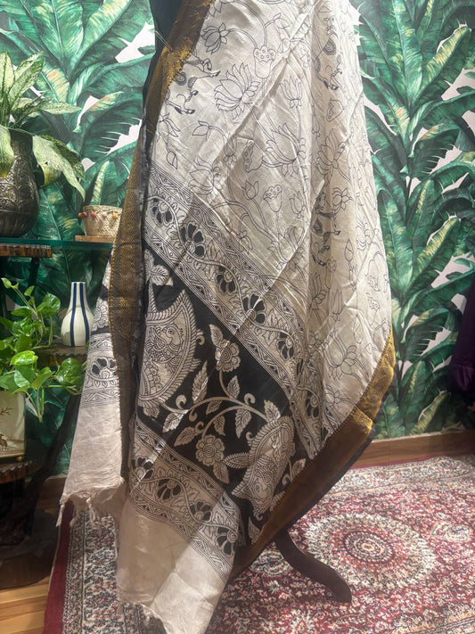 Ivory & Gold Kalamkari Silk Dupatta