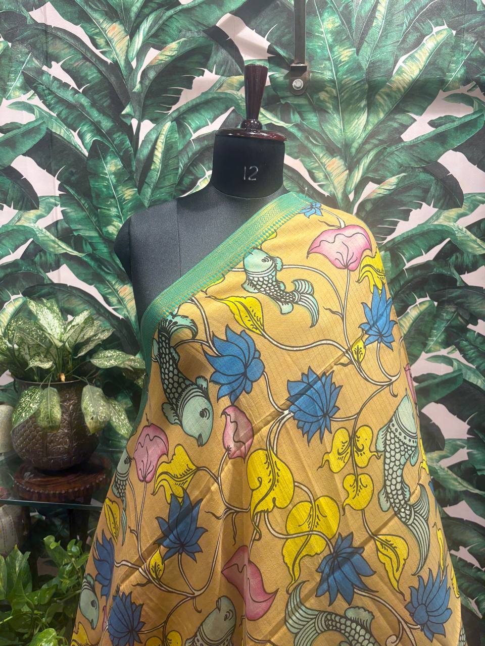 Mustard 'Matsya' Madhubani Art Silk Dupatta by Lable Rosaya