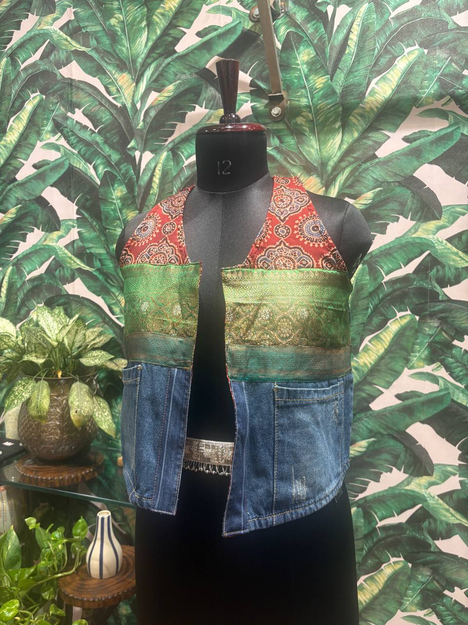 Boho Silk & Denim Fusion Vest