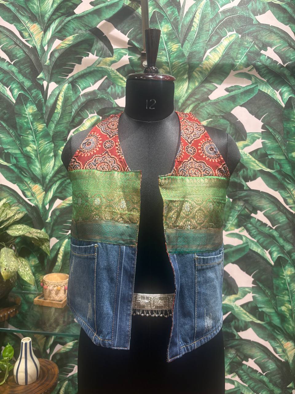 Boho Silk & Denim Fusion Vest