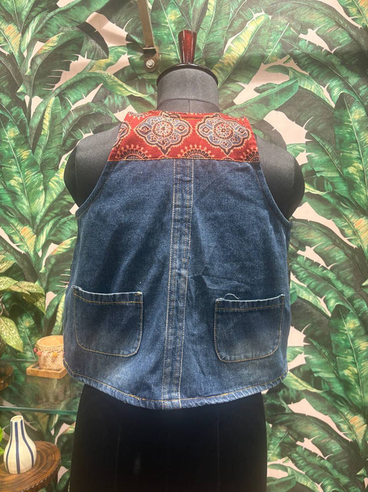 Boho Silk & Denim Fusion Vest