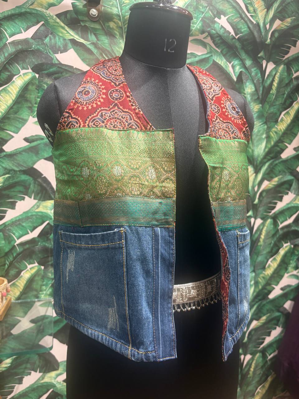 Boho Silk & Denim Fusion Vest