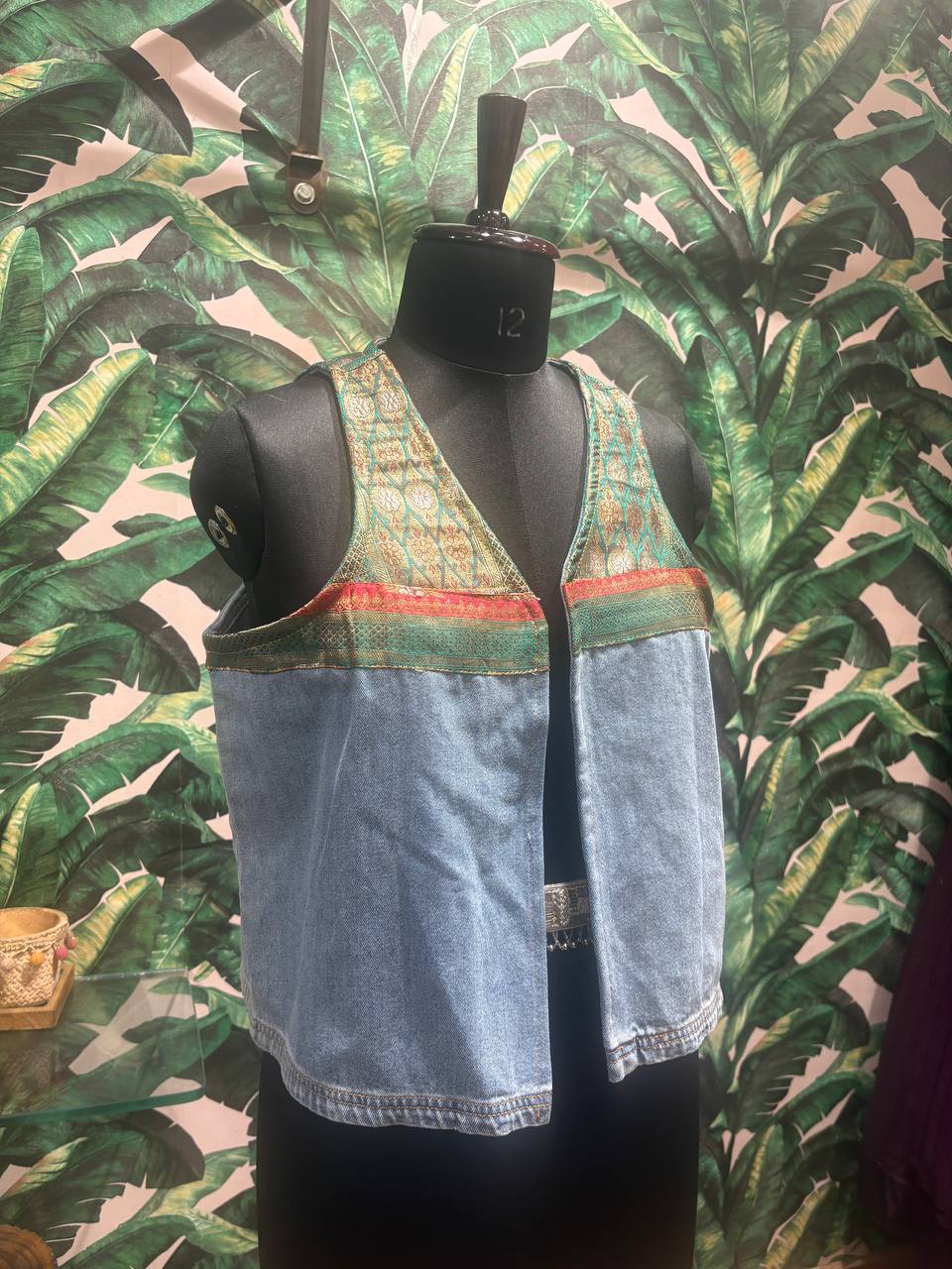 Turquoise Brocade & Denim Fusion Vest
