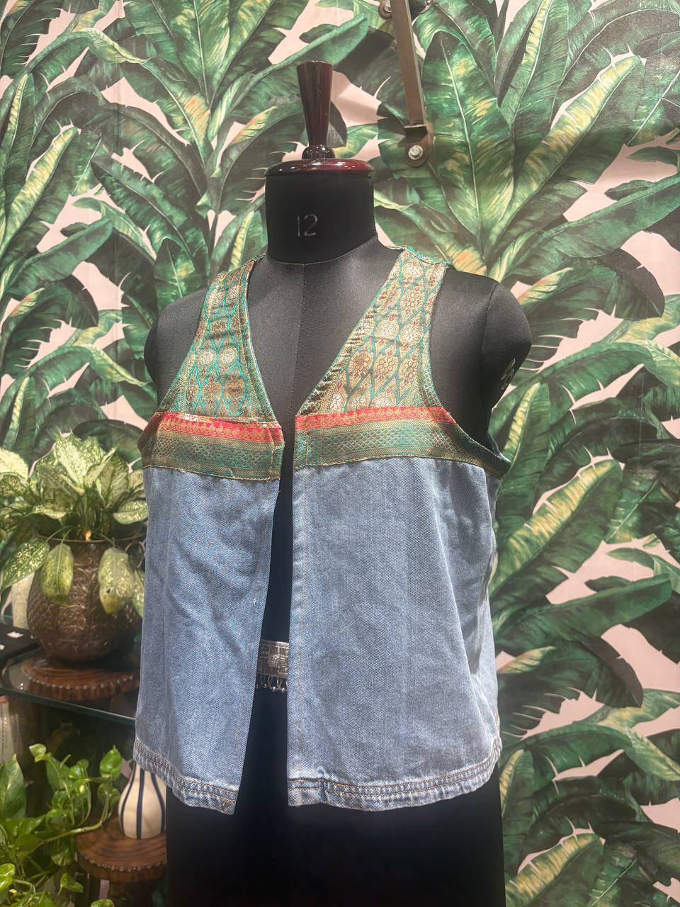Turquoise Brocade & Denim Fusion Vest