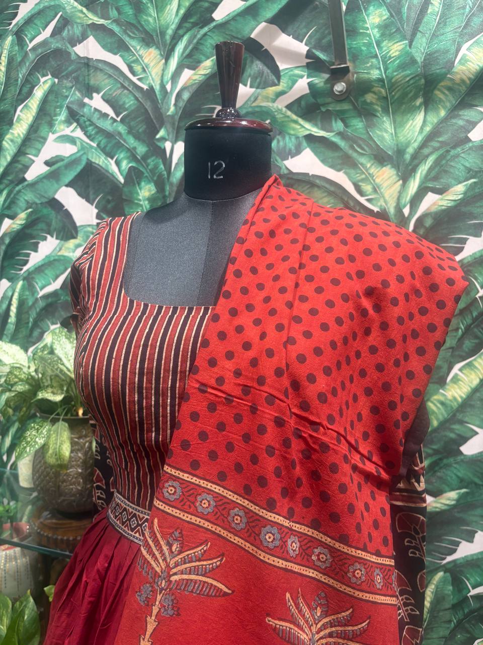 Earthy Ajrakh & Stripe Print Anarkali Set by Lable Rosaya